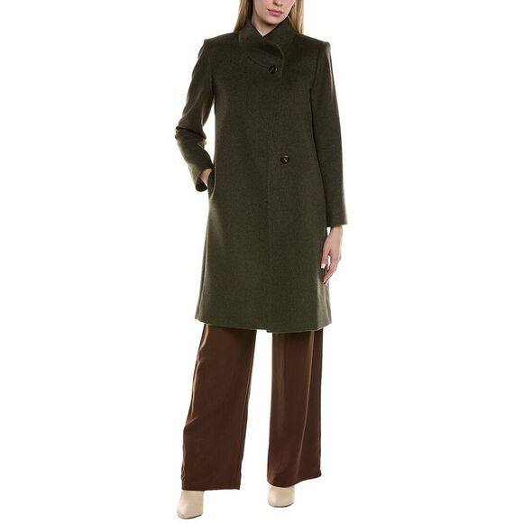 Fleurette Womens Medium Wool Coat, Green - Picture 1 of 3